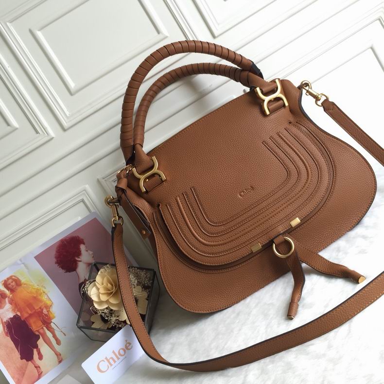 Chloé Marcie Medium Top-Handle Bag in Tan Grained Leather