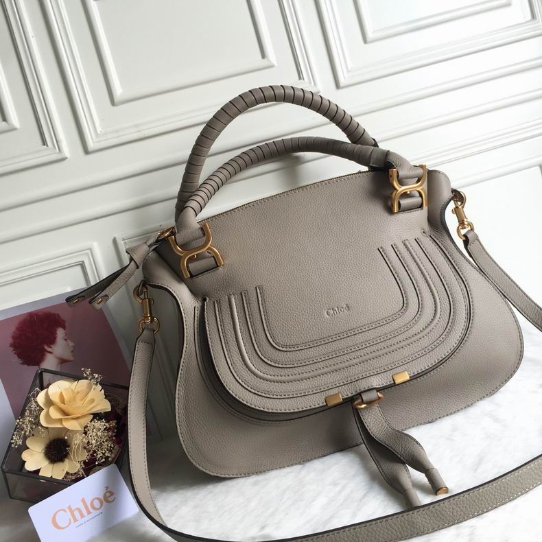 Chloé Marcie Medium Top-Handle Bag in Grey Grained Leather