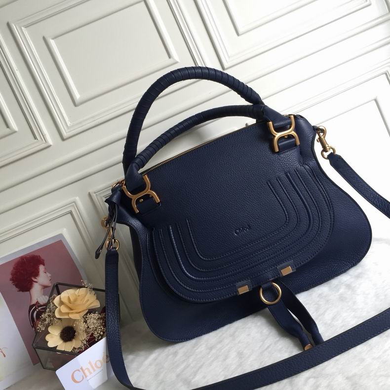 Chloé Marcie Medium Top-Handle Bag in Navy Grained Leather