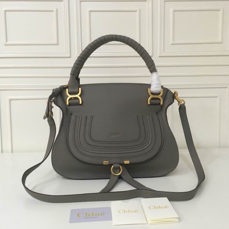 Chloé Marcie Medium Top-Handle Bag in Grey Grained Leather