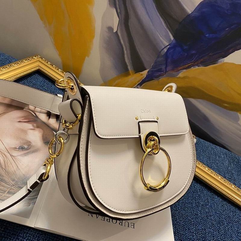 Chloé Tess Shoulder Bag in Off-White Leather with Gold Ring Closure