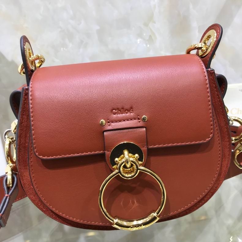 Chloé Tess Large Shoulder Bag in Rust Brown Leather and Suede