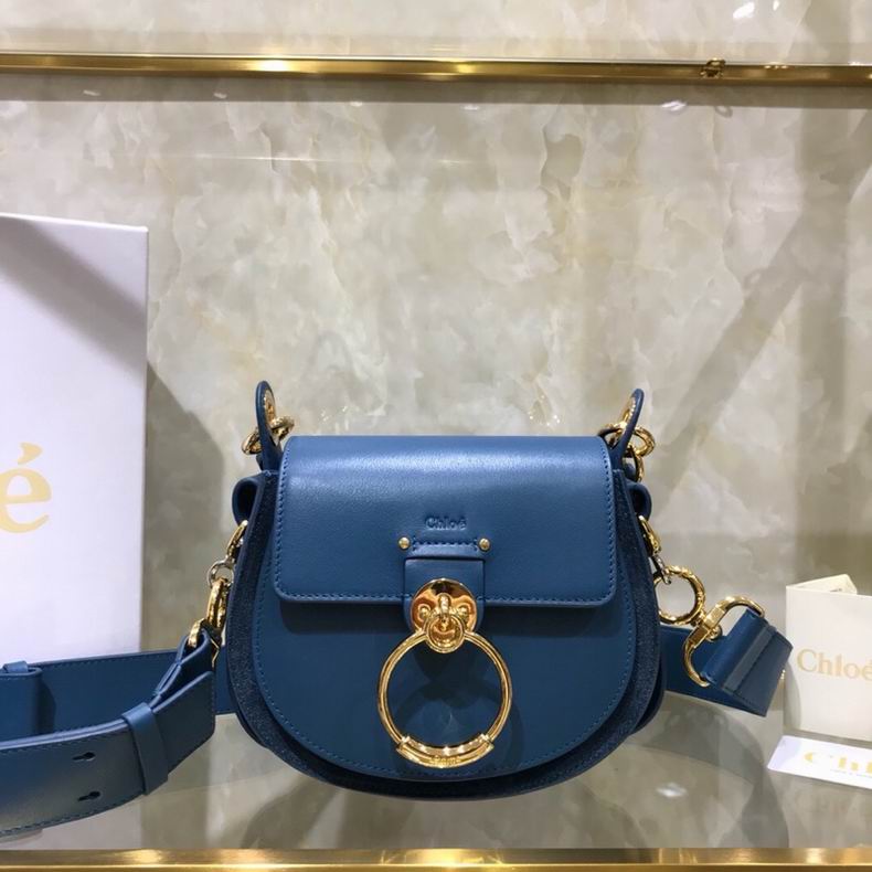 Chloé Tess Small Saddle Crossbody Bag in Blue Leather and Suede