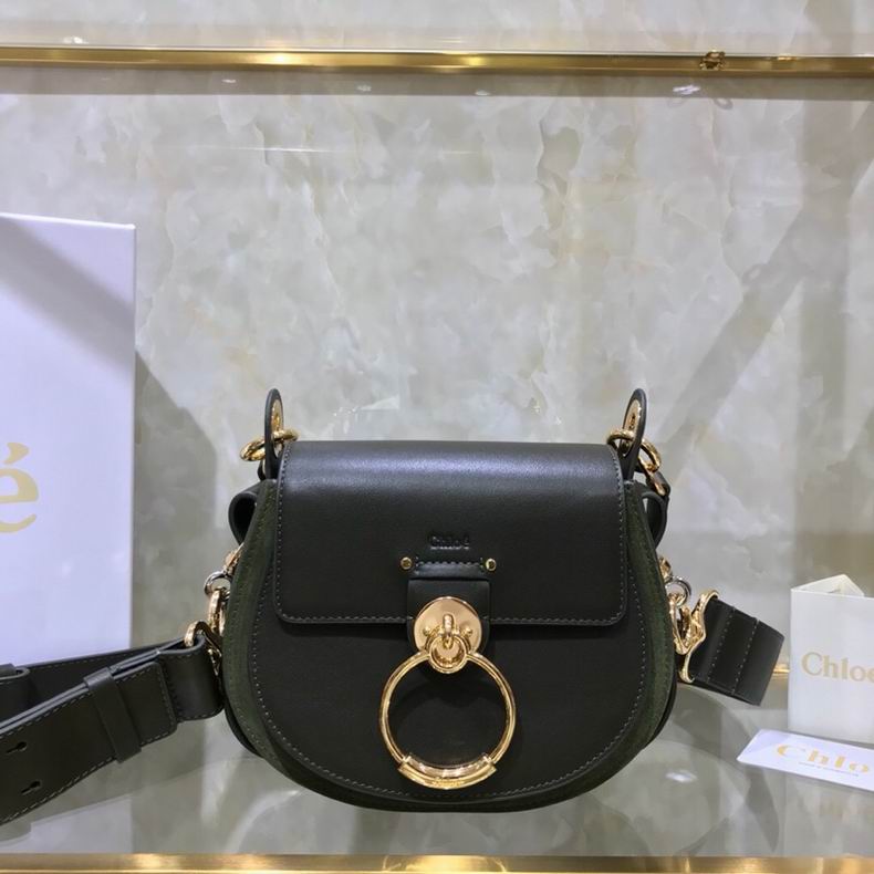 Chloé Tess Small Shoulder Bag in Dark Green Leather and Suede