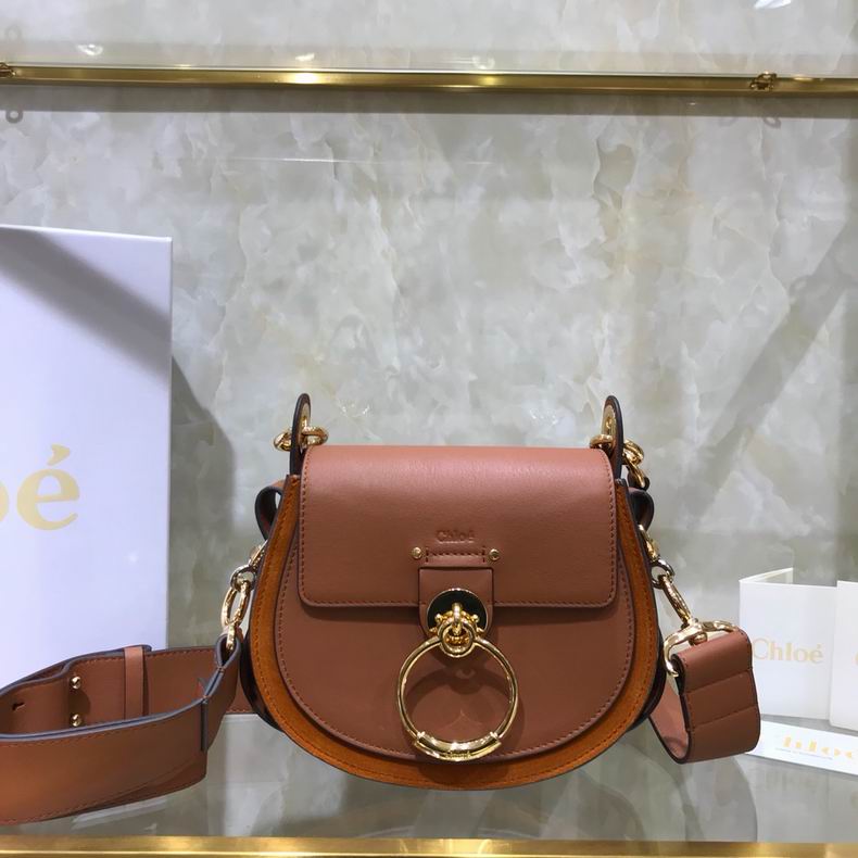 Chloé Tess Small Shoulder Bag in Tan Brown Leather and Suede