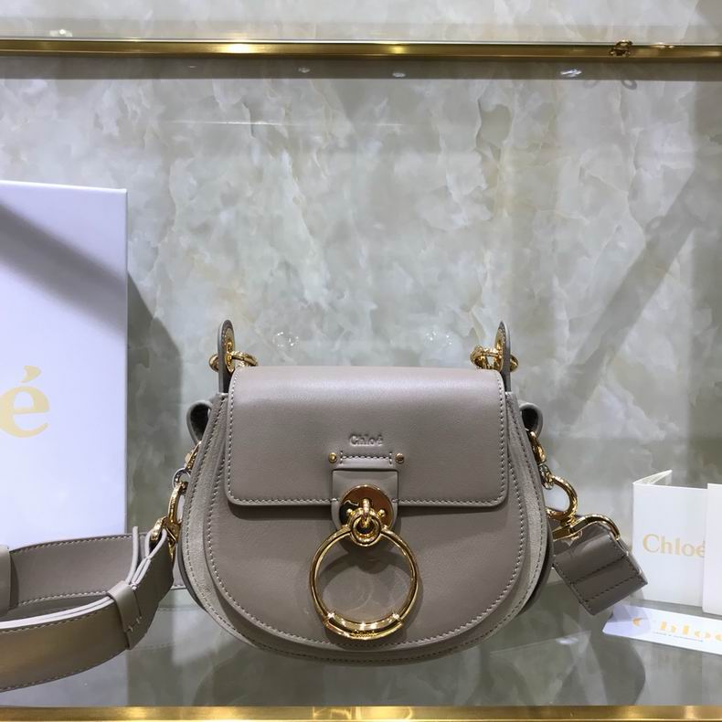 Chloé Tess Small Saddle Shoulder Bag in Grey Leather and Suede
