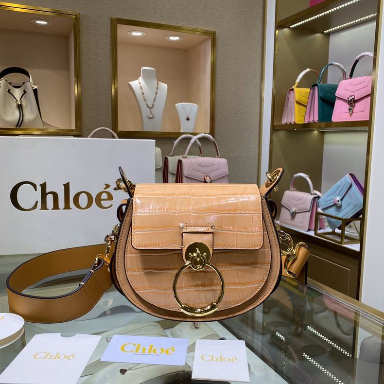 Chloé Tess Small Shoulder Bag in Tan Croc-Embossed Leather