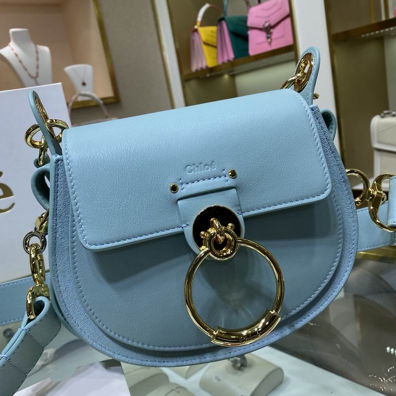 Chloé Tess Small Shoulder Bag in Light Blue Leather and Suede