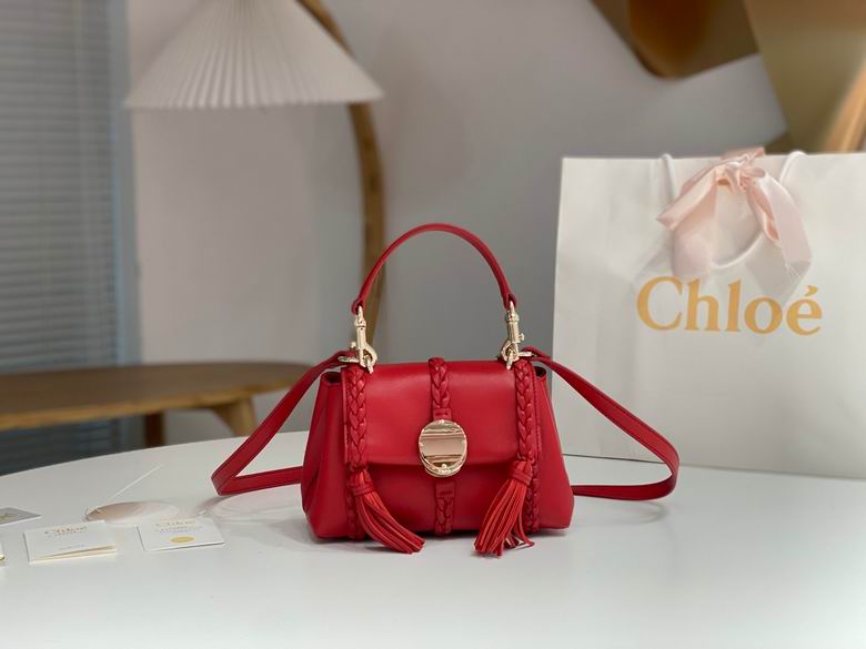 Chloé Penelope Top-Handle Crossbody Bag in Red Leather with Braided Tassels