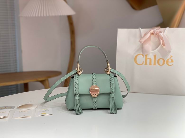 Chloé Penelope Top-Handle Crossbody Bag in Mint Green Leather with Braided Tassels