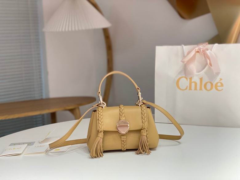 Chloé Penelope Large Top-Handle Bag in Tan Leather with Braided Tassels