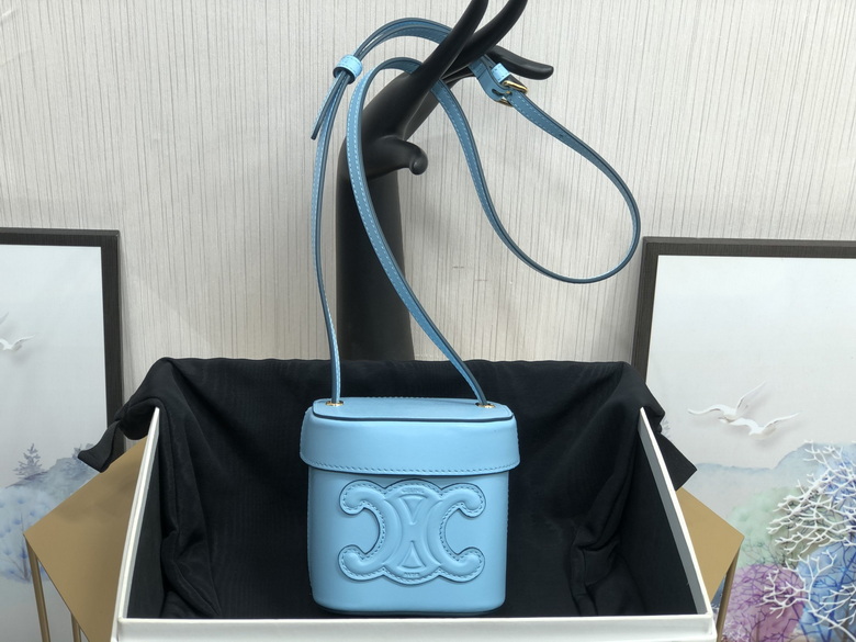 Celine Triomphe Mini Vanity Case Crossbody Bag in Light Blue Calfskin