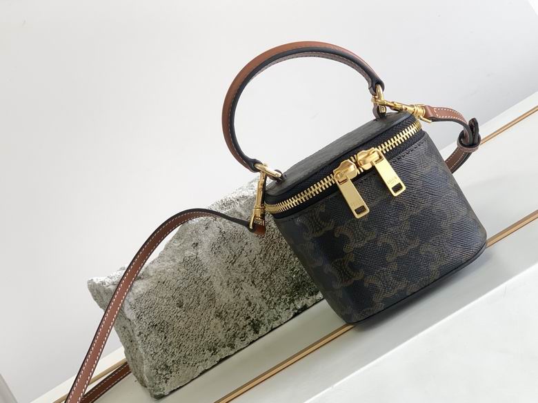 Celine Mini Vanity Crossbody Bag in Triomphe Canvas with Tan Leather Trim