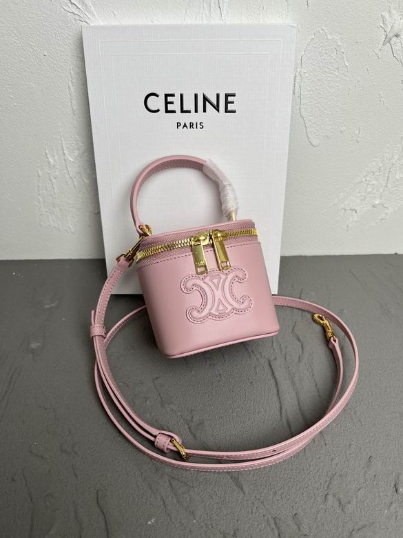 Celine Triomphe Mini Vanity Case Top-Handle Crossbody Bag in Pink Leather
