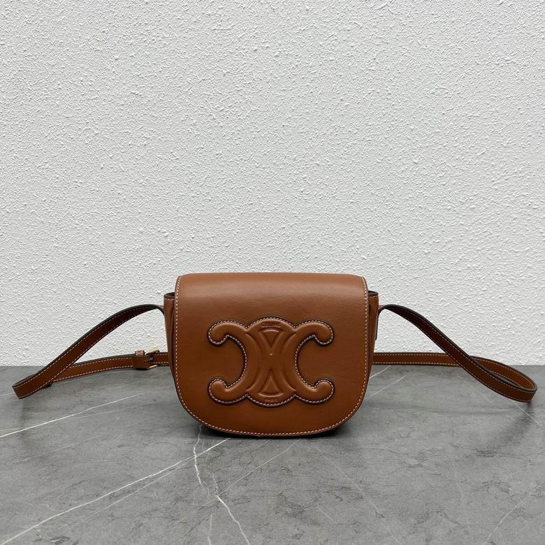 Celine Cuir Triomphe Mini Shoulder Bag in Tan Smooth Calfskin Leather