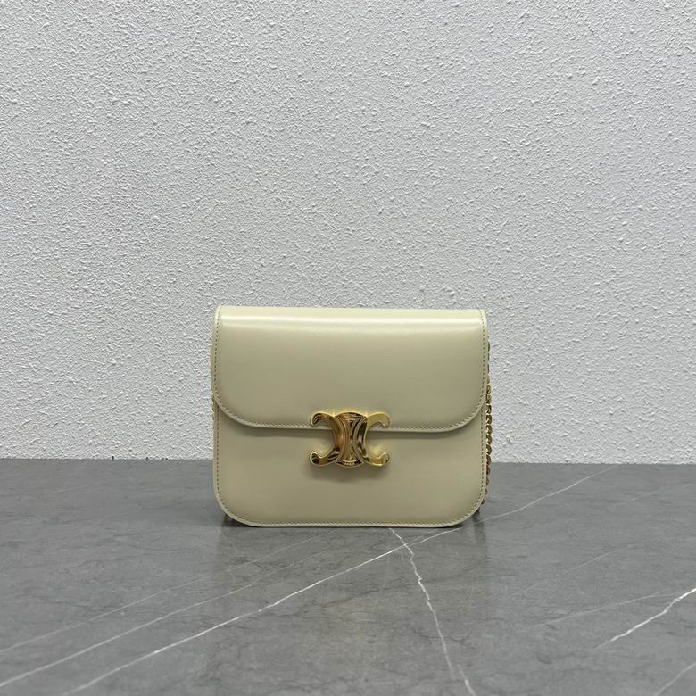 Celine Triomphe Teen Shoulder Bag in Cream Shiny Calfskin with Gold Clasp