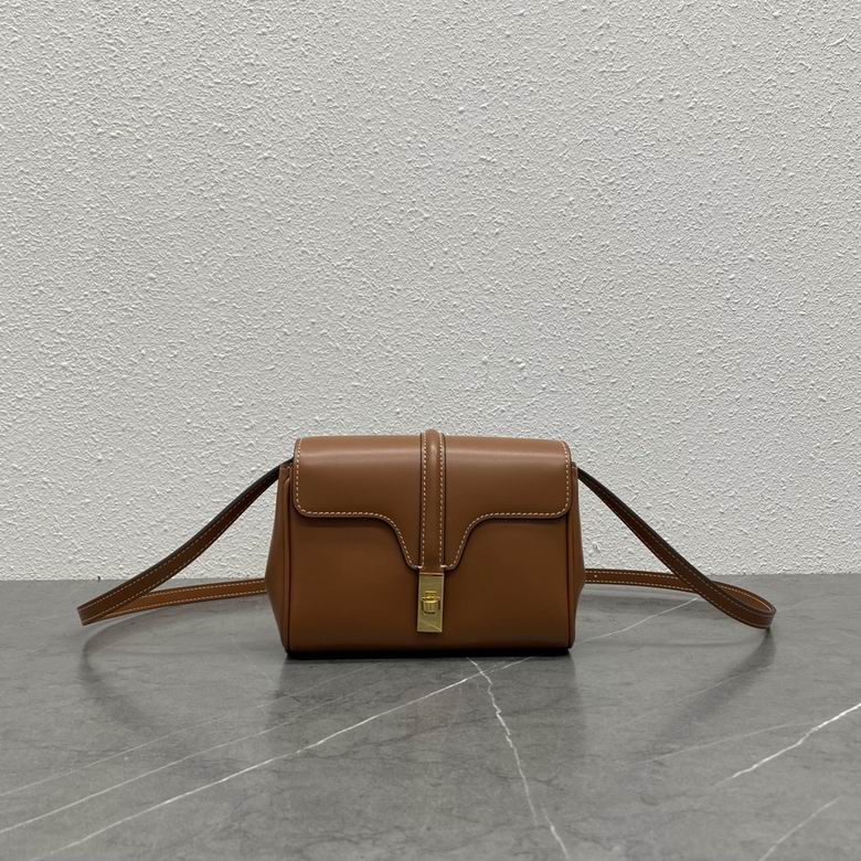 Celine Soft 16 Mini Shoulder Bag in Tan Smooth Calfskin Leather