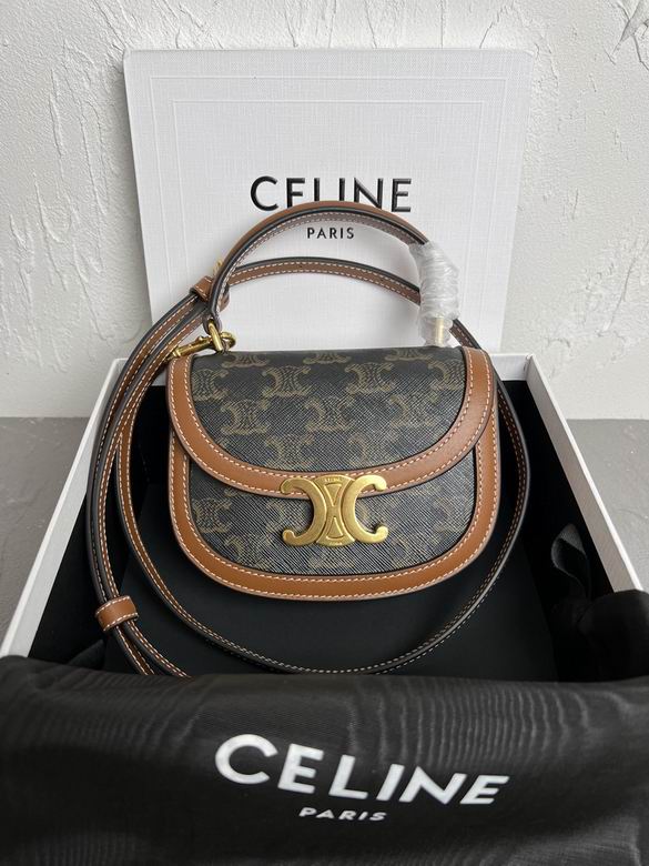 Celine Triomphe Mini Besace Shoulder Bag in Triomphe Canvas with Tan Calfskin