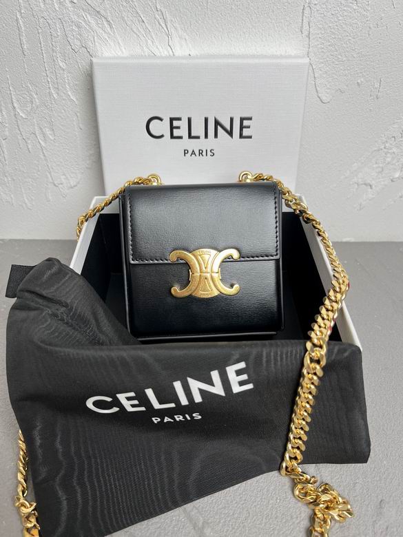 Celine Triomphe Mini Chain Crossbody Bag in Black Smooth Leather