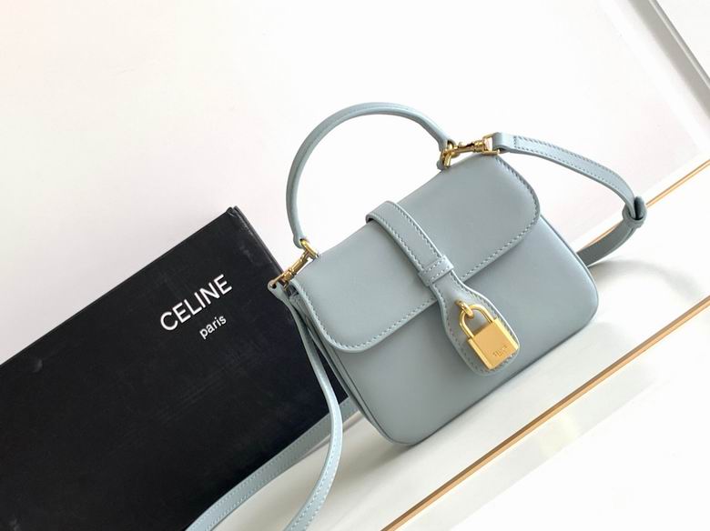 Celine Tabou Mini Top-Handle Crossbody Bag in Light Blue Smooth Leather
