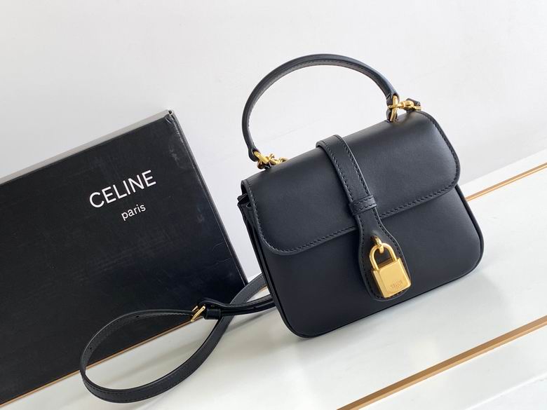 Celine Tabou Mini Top-Handle Bag in Black Smooth Calfskin with Gold Padlock