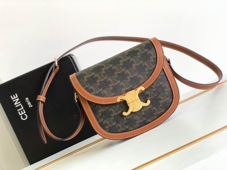 Celine Triomphe Besace Mini Crossbody Bag in Triomphe Canvas and Tan Calfskin