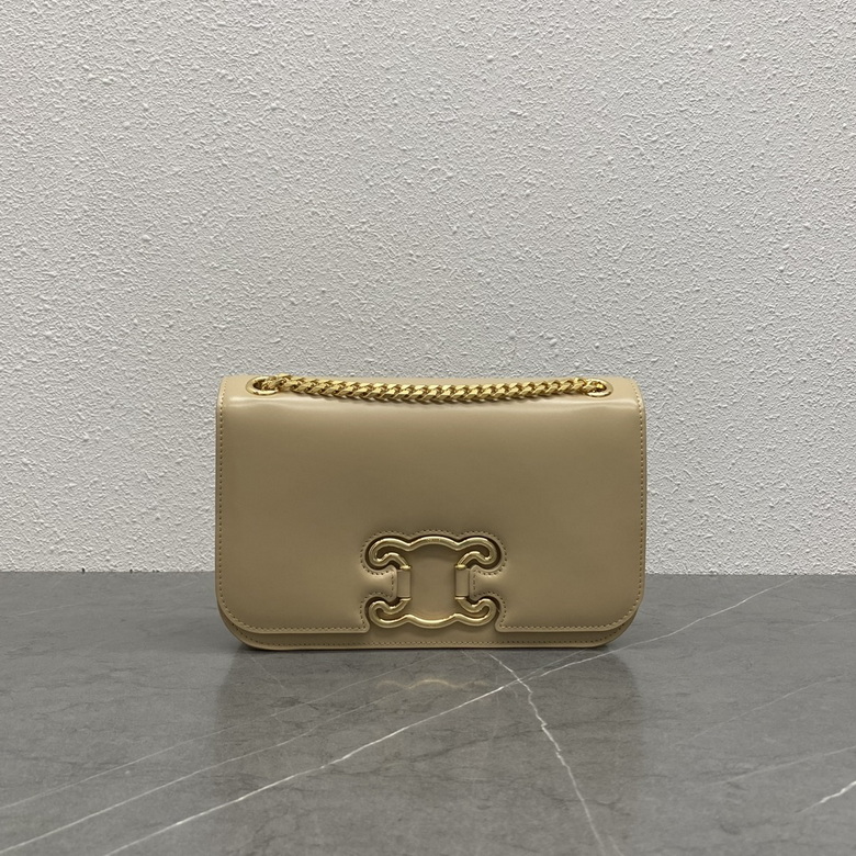 Celine Triomphe Chain Shoulder Bag in Beige Smooth Leather with Gold Hardware