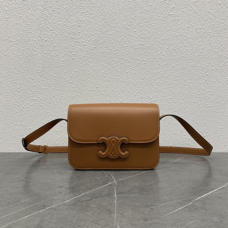 Celine Triomphe Teen Shoulder Bag in Tan Smooth Calfskin Leather