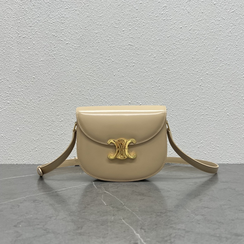 Celine Triomphe Small Shoulder Bag in Beige Shiny Calfskin with Gold Clasp