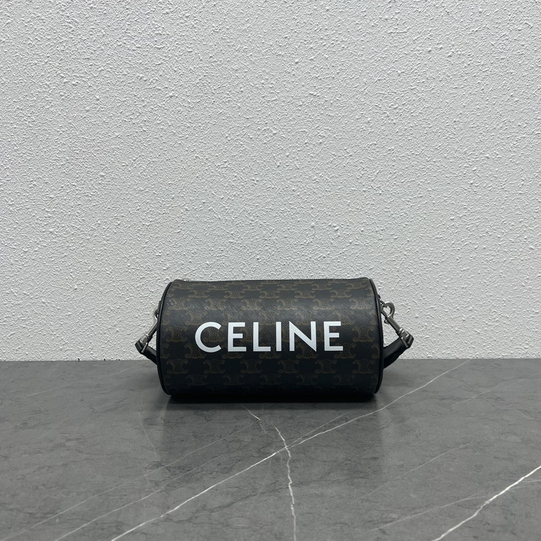 Celine Cylinder Shoulder Bag in Triomphe Canvas with Celine Print, Black