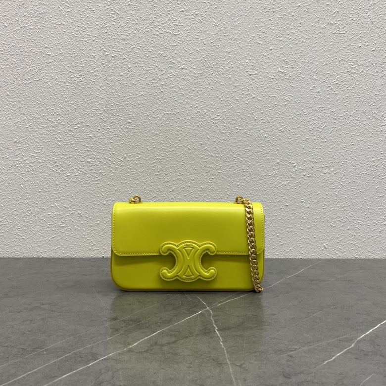 Celine Triomphe Chain Shoulder Bag in Chartreuse Yellow Smooth Leather