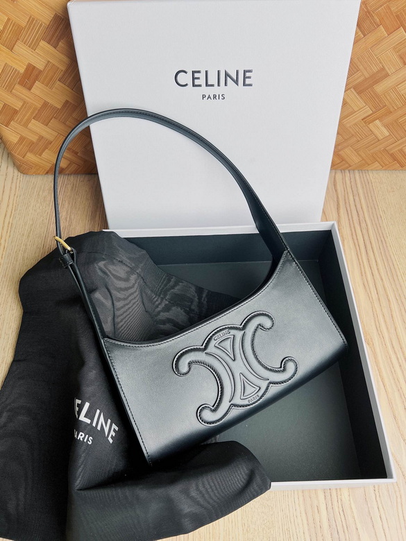 Celine Cuir Triomphe Shoulder Bag in Black Smooth Leather