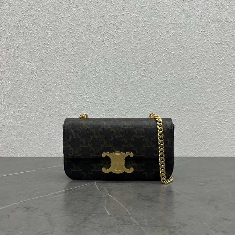 Celine Triomphe Chain Shoulder Bag in Black Triomphe Canvas