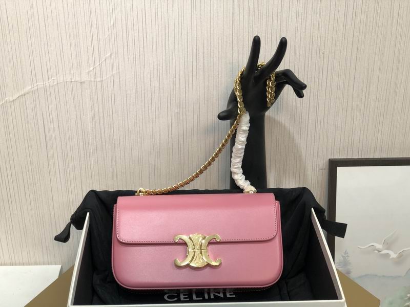 Celine Triomphe Chain Shoulder Bag in Pink Smooth Leather with Gold Clasp