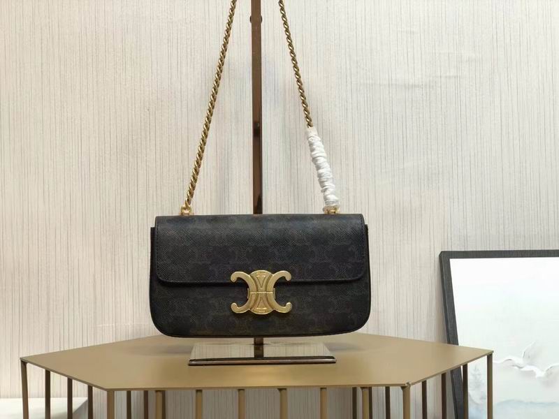 Celine Triomphe Chain Shoulder Bag in Black Triomphe Canvas