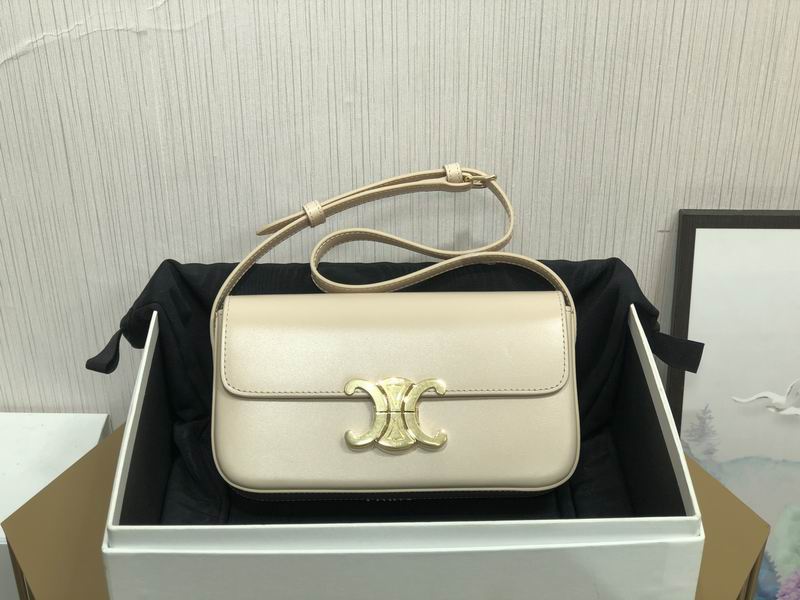 Celine Triomphe Shoulder Bag with Gold Clasp in Cream Smooth Leather