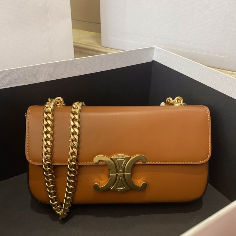 Celine Triomphe Chain Shoulder Bag in Tan Smooth Calfskin Leather
