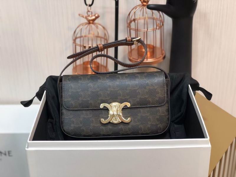 Celine Triomphe Shoulder Bag in Brown Triomphe Canvas with Gold Clasp