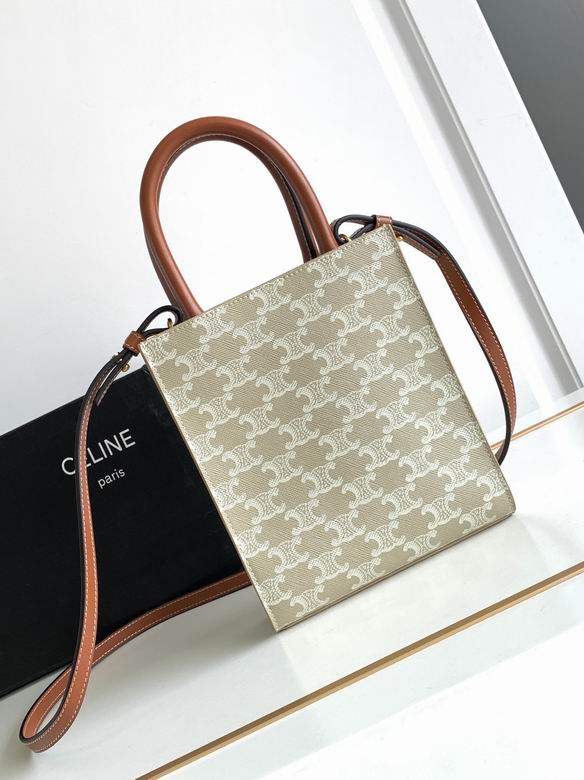 Celine Mini Vertical Cabas Tote in Beige Triomphe Canvas with Tan Leather