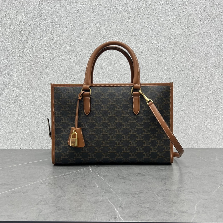 Celine Cabas Tote Bag in Triomphe Canvas with Tan Leather Trim