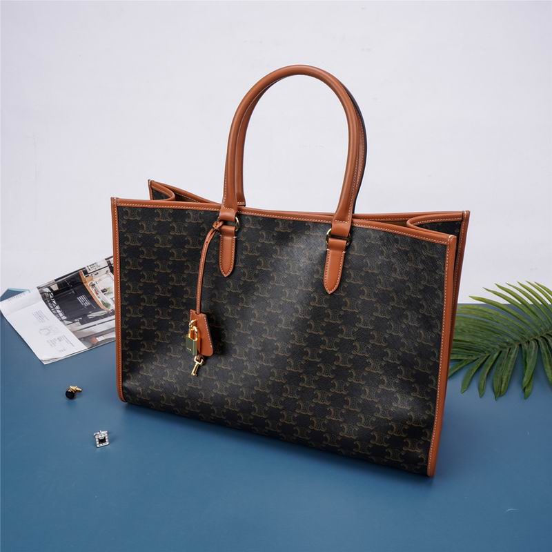 Celine Cabas Tote Bag in Triomphe Canvas with Tan Leather Trim