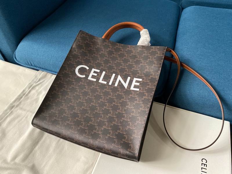 Celine Small Cabas Vertical Tote in Triomphe Canvas with Tan Calfskin
