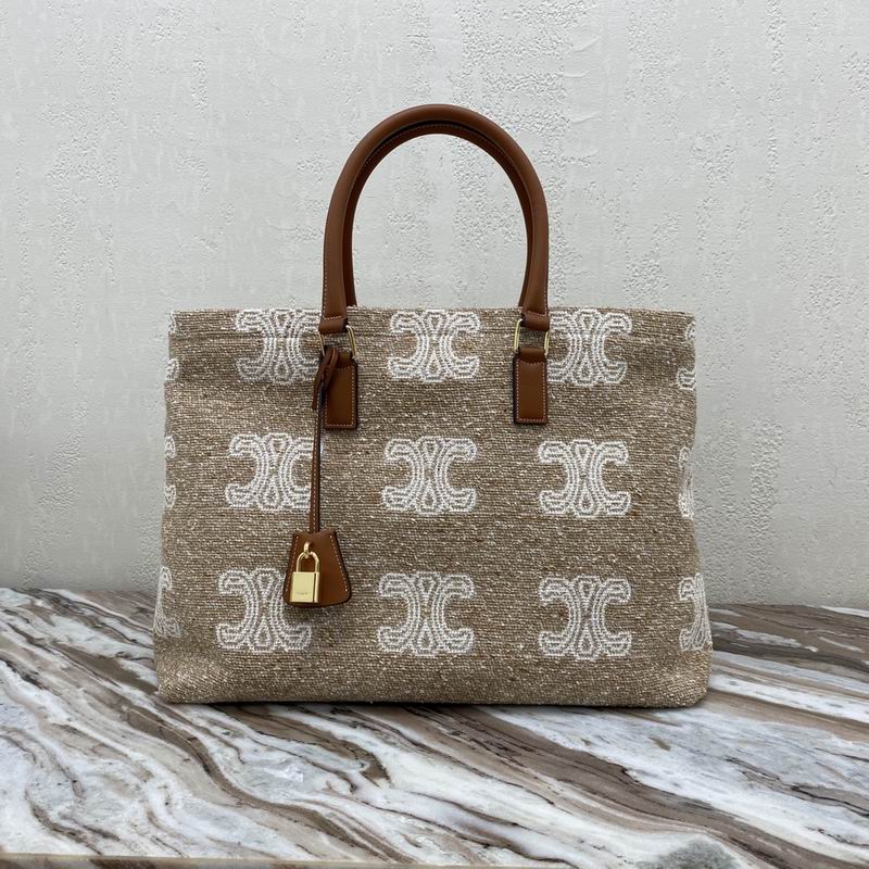 Celine Cabas Tote in Beige Triomphe Textile with Tan Leather Handles