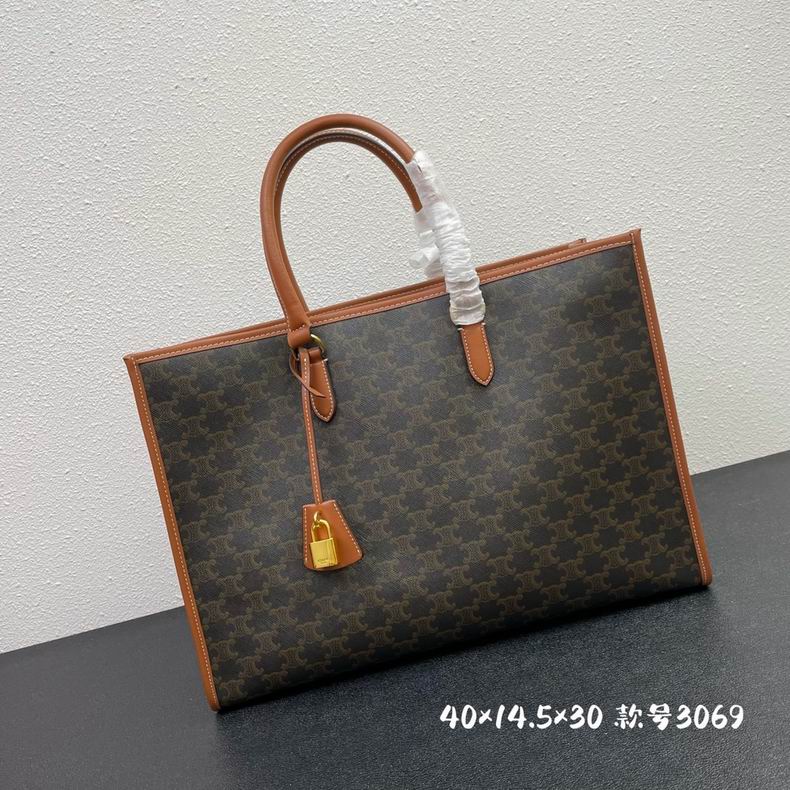 Celine Large Cabas Tote in Triomphe Canvas with Tan Calfskin Trim