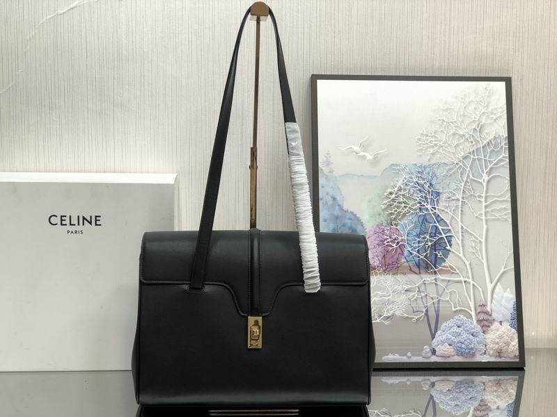 Celine Soft 16 Large Shoulder Bag in Black Smooth Calfskin Leather