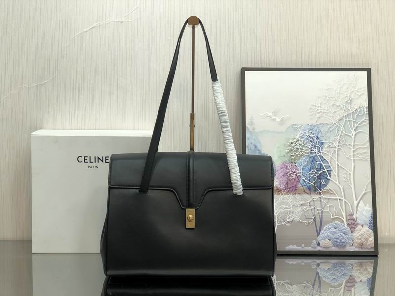 Celine Soft 16 Large Shoulder Bag in Black Smooth Calfskin Leather
