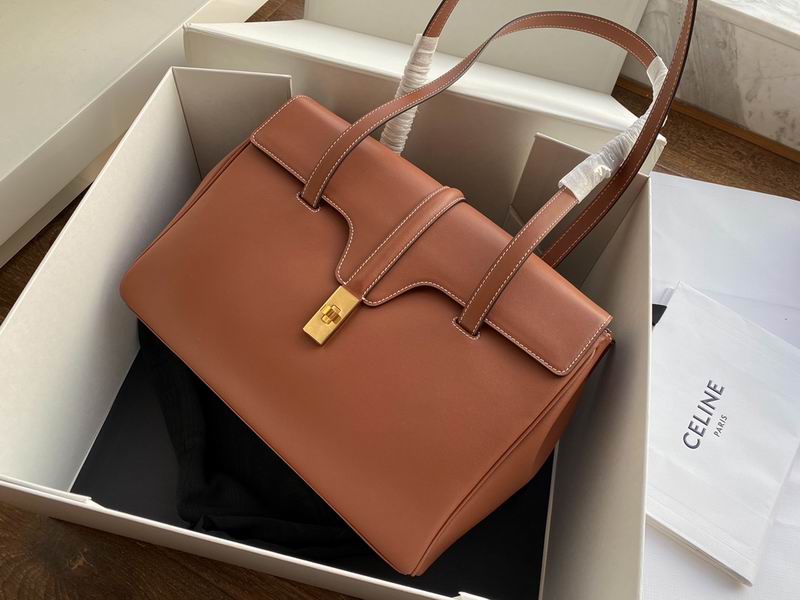 Celine Soft 16 Large Top-Handle Shoulder Bag in Tan Smooth Calfskin