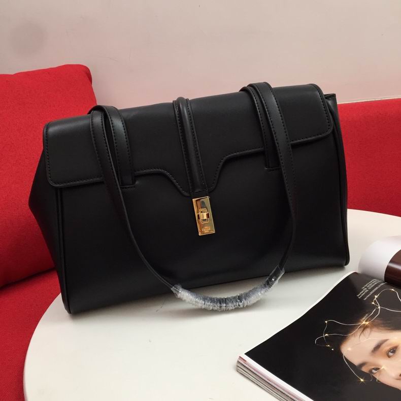 Celine Soft 16 Large Shoulder Bag in Black Smooth Leather with Gold Turn-Lock