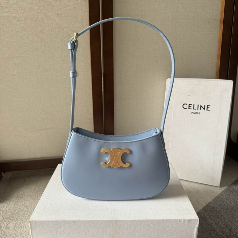 Celine Tilly Shoulder Bag in Light Blue Smooth Leather with Triomphe Clasp