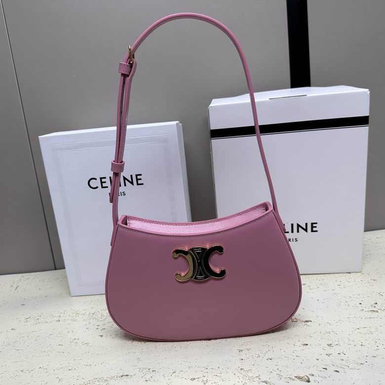 Celine Tilly Shoulder Bag with Triomphe Clasp in Pink Smooth Leather